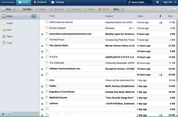 Neomailbox inbox (column view)
